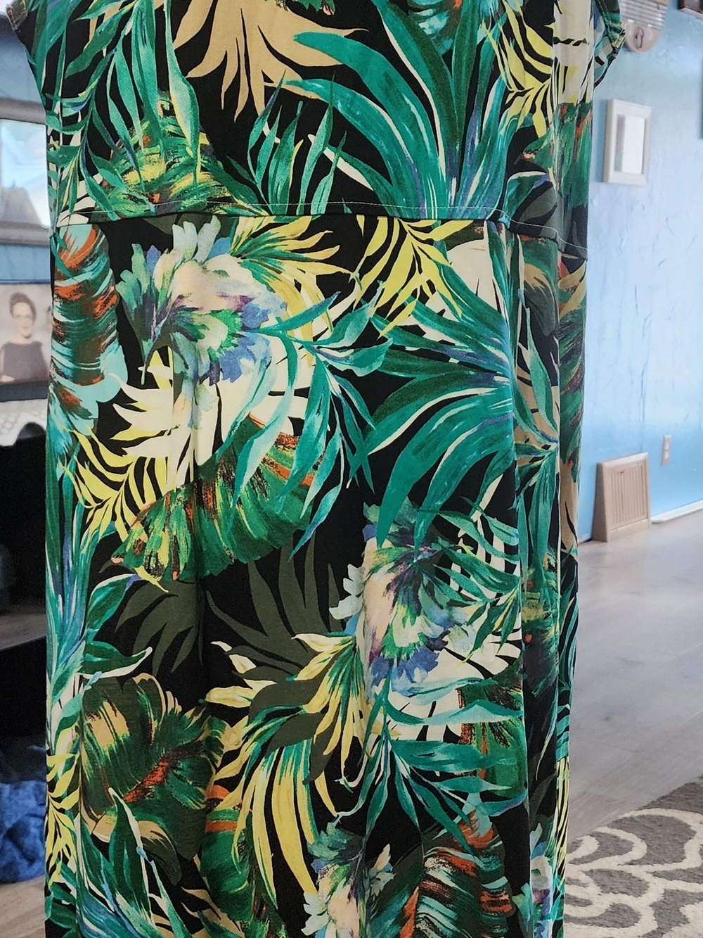 Chico's Black Maxi Skirt with Green Tropical Leaf Print Sz 2 (L) - Picture 4 of 6
